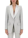 Tom Ford Lustrous Barathea Single-breasted Tuxedo Jacket In Gray