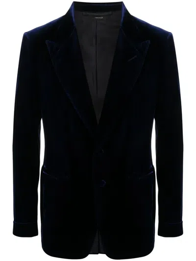Tom Ford Single-breasted Velvet Blazer In Blue
