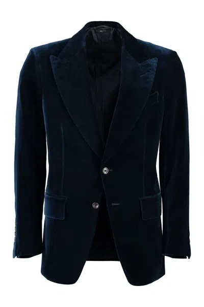 Tom Ford Atticus Velvet Jacket In Blue