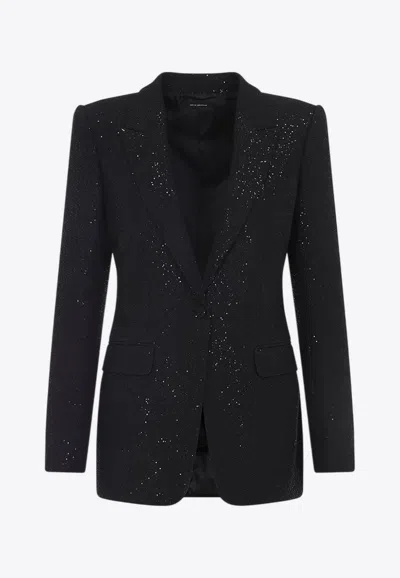 Tom Ford Sequined Wool Blend Crepe Single Breasted Jacket In Black