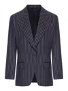 Tom Ford Single Breasted Wool Flannel Jacket With Stripes In Blue