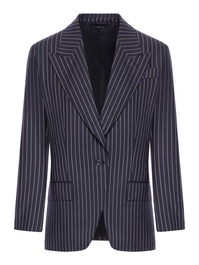 TOM FORD SINGLE BREASTED WOOL FLANNEL JACKET WITH STRIPES