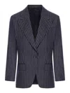 Tom Ford Single Breasted Wool Flannel Jacket With Stripes In Zhbby Combo Navy Stone