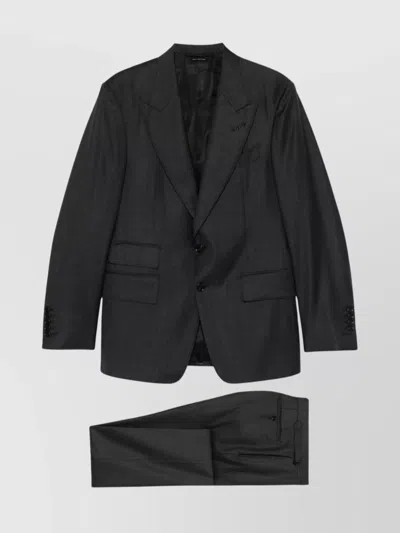 Tom Ford Single-breasted Wool Suit With Buttoned Cuffs In Black
