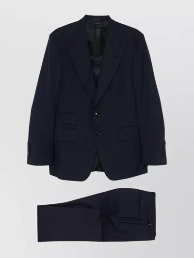 Tom Ford Single-breasted Wool Suit With Flap Pockets In Blue