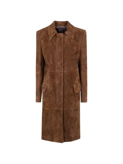 Tom Ford Single-breasted Leather Coat In Brown