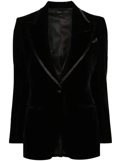 Tom Ford Single-breasted Velvet Blazer In Blue