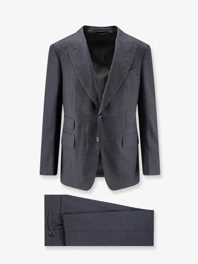 Tom Ford Prince Of Wales Check Suit In Gray