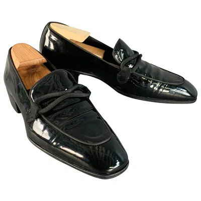 Pre-owned Tom Ford Size 10.5 Nero Black Patent Leather Grosgrain Trim Slip On Loafers