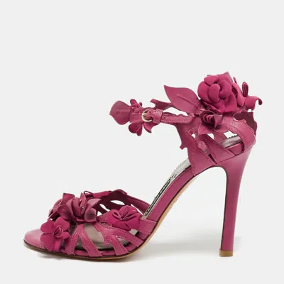 Pre-owned Tom Ford Size 36 Purple Leather Ankle Strap Sandals