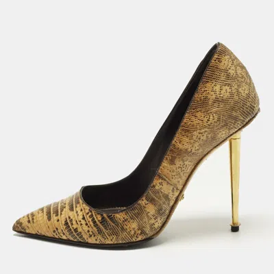 Pre-owned Tom Ford Size 37 Beige/brown Lizard Leather Pointed Toe Pumps In Sand