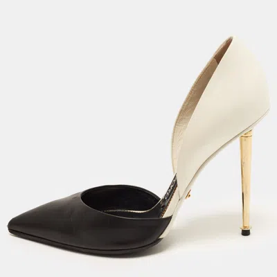 Pre-owned Tom Ford Size 37.5 White/black Leather Pointed Toe D'orsay Pumps