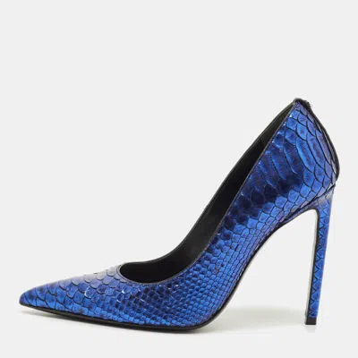 Pre-owned Tom Ford Size 38 Blue Python Leather Pointed Toe Pumps
