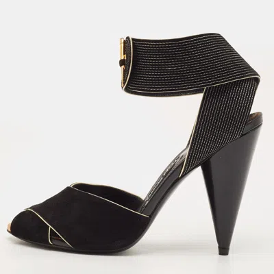 Pre-owned Tom Ford Size 39 Black Fabric And Suede Ankle Strap Sandals
