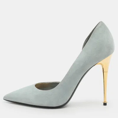 Pre-owned Tom Ford Size 39 Light Blue Suede D'orsay Pumps