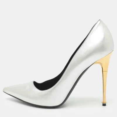 Pre-owned Tom Ford Size 39 Silver Metallic Leather Pointed Toe Pumps