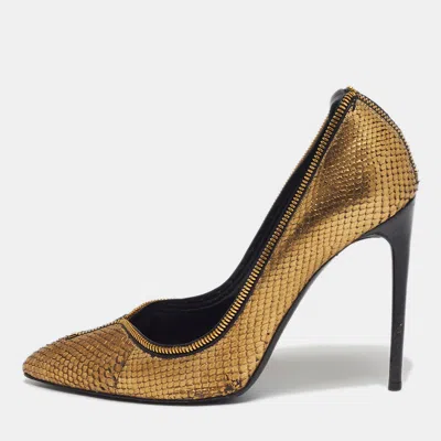 Pre-owned Tom Ford Size 41 Gold Metallic Python Leather Pumps In Silver