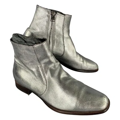 Pre-owned Tom Ford Size 7 Silver Metallic Leather Boots