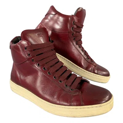 Pre-owned Tom Ford Size 8 Burgundy Leather High Top Lace Up Shoes In Red