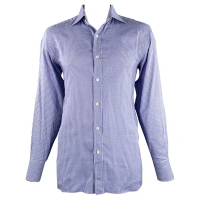 Pre-owned Tom Ford Size L Blue White Plaid Cotton Button Up Long Sleeve Shirt