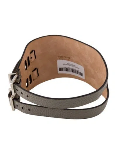 Pre-owned Tom Ford Skinny Leather Waist Belt In Gray
