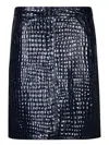 Tom Ford Black Leather Skirt In Blue