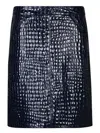 Tom Ford Black Leather Skirt In Blue