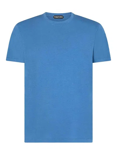 Tom Ford Sky Blue Crew Neck T-shirt In Lyocell