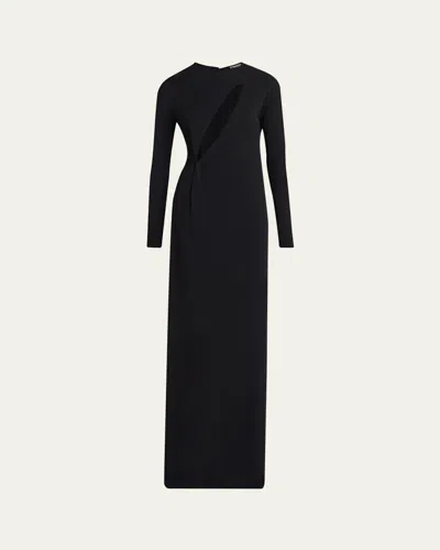 Tom Ford Slash Cutout Long-sleeve Crepe Jersey Maxi Dress In Black