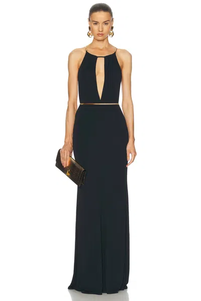 Tom Ford Chain Cutout Sable Jersey Halter Evening Dress In Black