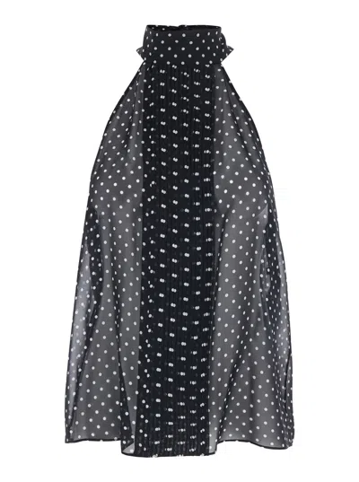 Tom Ford Sleeveless Halterneck Silk Top With All-over Polka Dot Motif And Oversized Back Bow In Multi