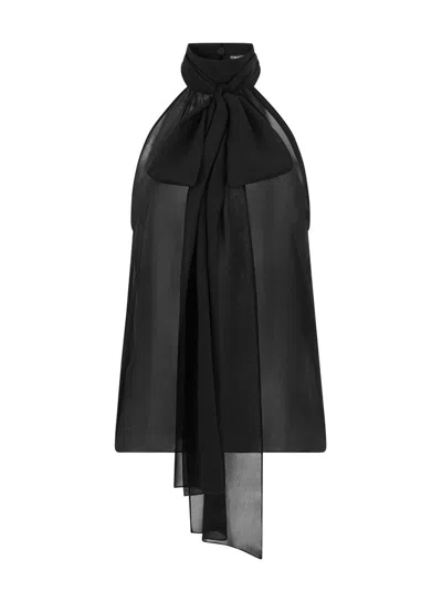 Tom Ford Silk Georgette Sleeveless Lavalliere Blouse In Black