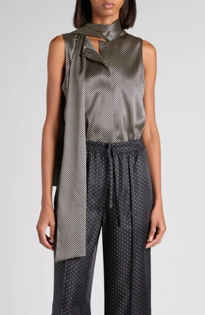 Tom Ford Sleeveless Lavalliere Stretch Silk Satin Top In Black