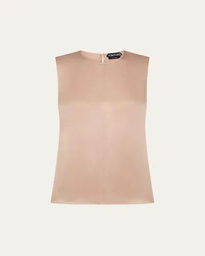 Tom Ford Sleeveless Silk Satin Blouse In Dark Blush