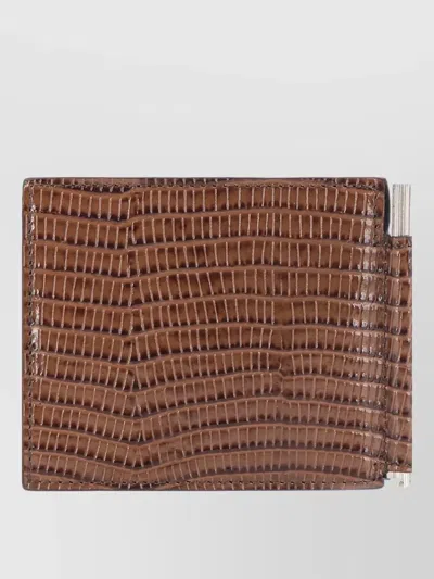 Tom Ford Slim Crocodile Print Leather Card Wallet In Burgundy