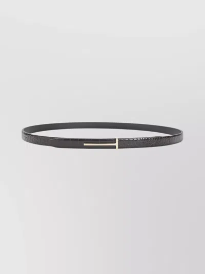 Tom Ford Slim Crocodile Texture Belt With Gold-tone Buckle In Black