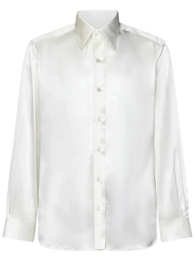 Tom Ford Silk Charmeuse Slim Fit Shirt In White