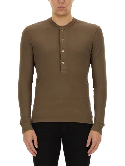 Tom Ford Men's Ribbed Henley T-shirt In Brown