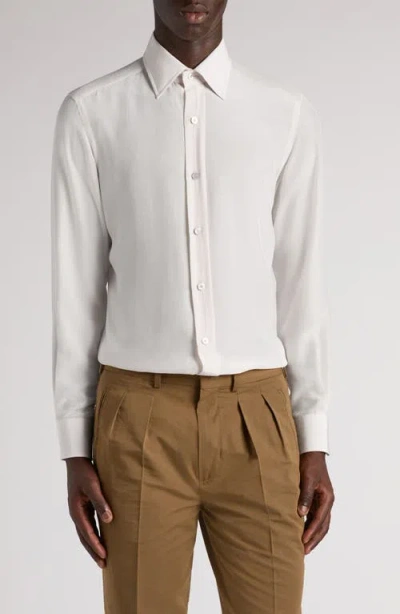 Tom Ford Slim Fit Washed Silk Poplin Button-up Shirt In Aw003 Chalk