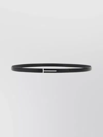 Tom Ford Slim Leather Belt Featuring Metal Buckle In Black