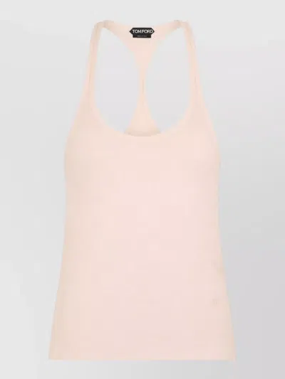 Tom Ford Slim Racerback Ribbed Logo Tank Top In Pink