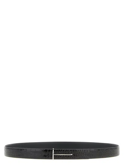 Tom Ford Slim T Belt In Black
