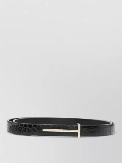 Tom Ford Slim T Belt Crocodile Texture Leather Adjustable In Black