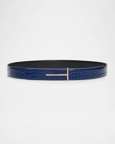 Tom Ford Slim T Croc-embossed Leather Belt In Pattern