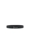 Tom Ford Dark Brown Reversible Textured Silver Buckle Belt In Black