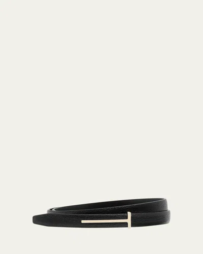 Tom Ford Slim T Leather Belt In Black