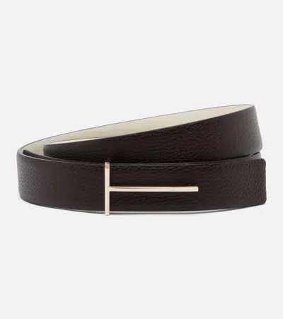Tom Ford Slim T Textured-leather Belt In Brown