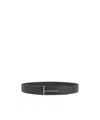 Tom Ford Dark Brown Reversible Textured Silver Buckle Belt In Black