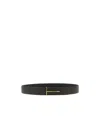 Tom Ford Reversible Tonal Embossed Logo Belt With Gold-tone Hardware In Black