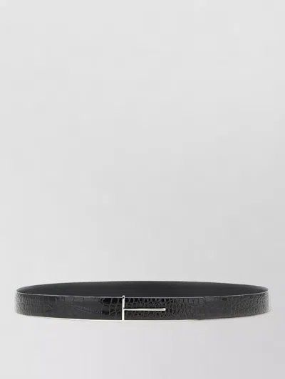Tom Ford Slim T Reversible Belt Crocodile Texture In Black